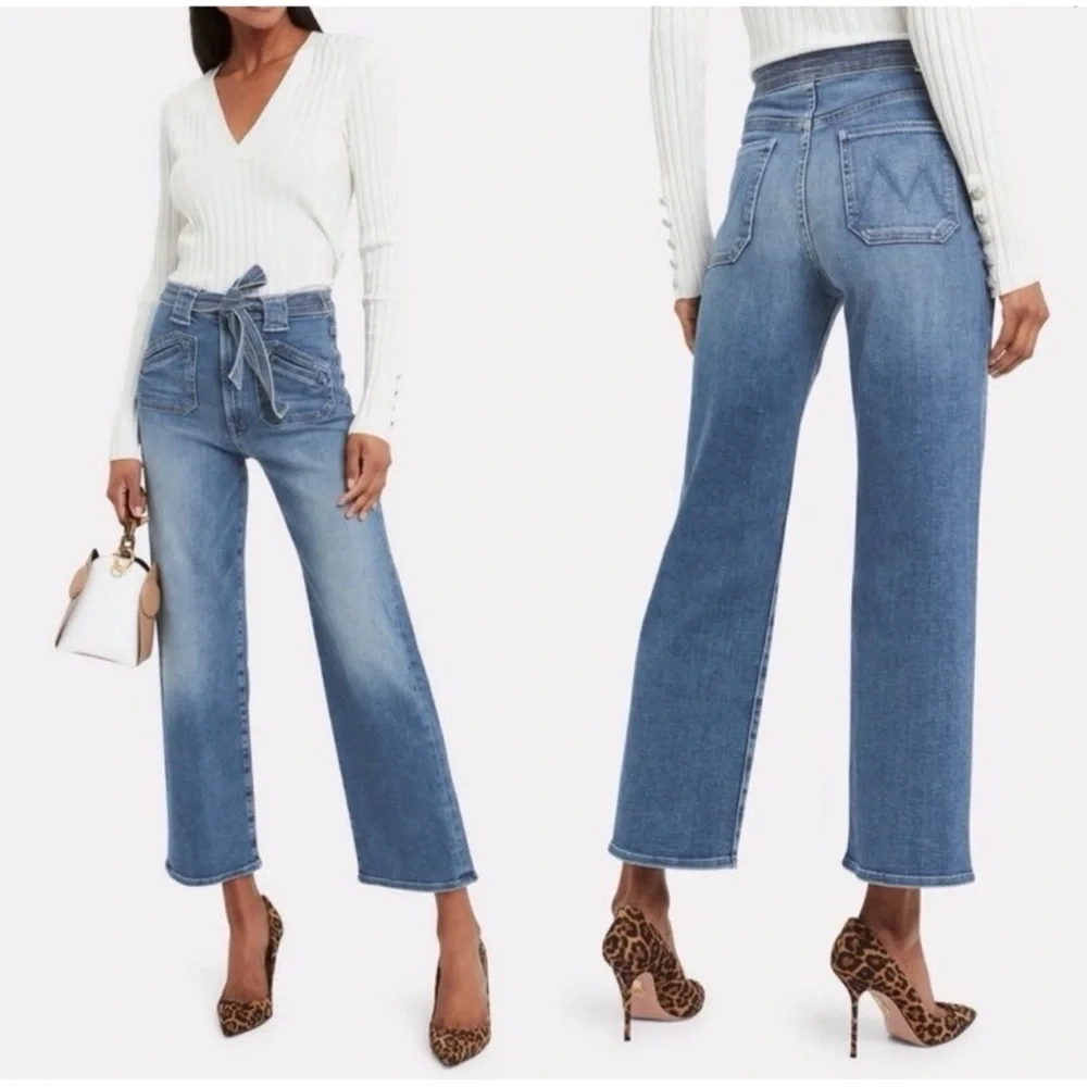 MOTHER Blue High-Waist Cropped Wide-Leg Jeans sz 27 - Picture 1 of 8